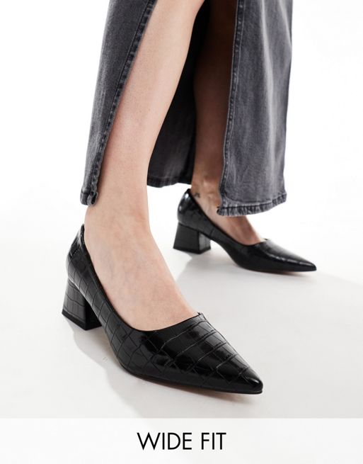 FhyzicsShops DESIGN Wide Fit – Saint – Czarne buty na średnim klockowym obcasie 