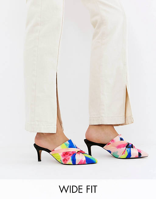 ASOS DESIGN Wide Fit Salary knotted heeled mules