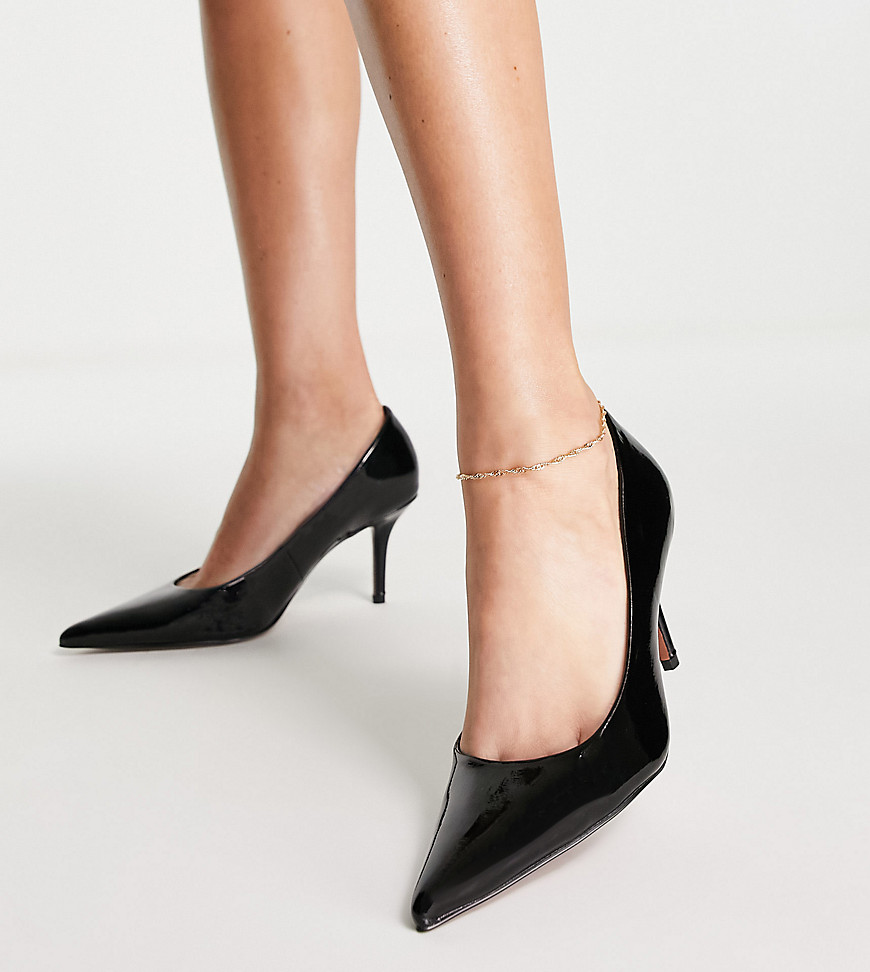 ASOS DESIGN Wide Fit Salary mid heeled court shoes in black