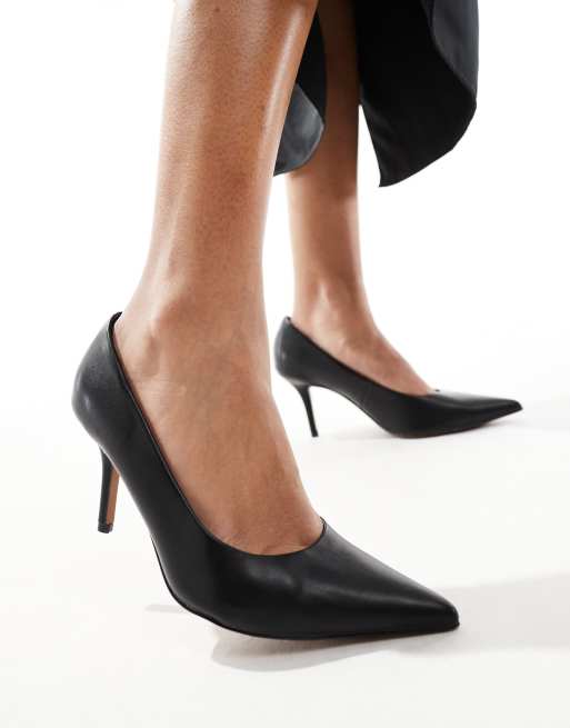 ASOS DESIGN Wide Fit Salary mid heeled court shoes in black ASOS