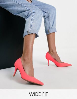 ASOS DESIGN Wide Fit Salary mid heeled court shoes in orange - ASOS Price Checker