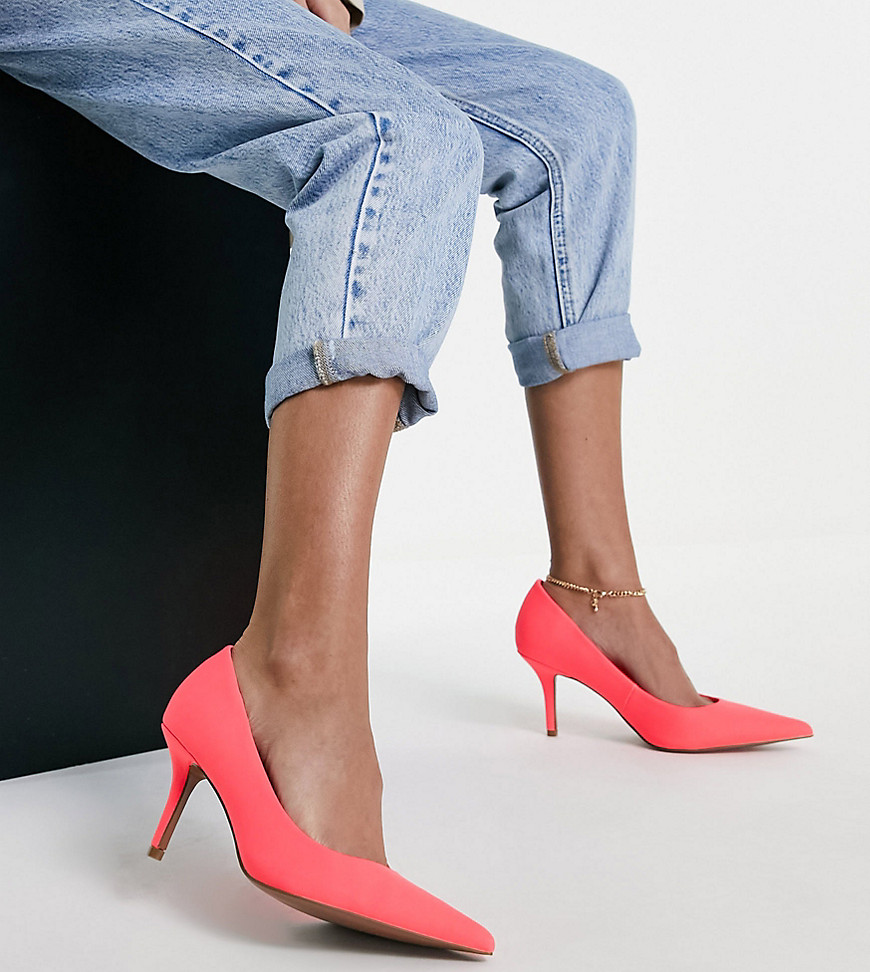 Asos Design Wide Fit Salary Mid Heeled Court Shoes In Orange