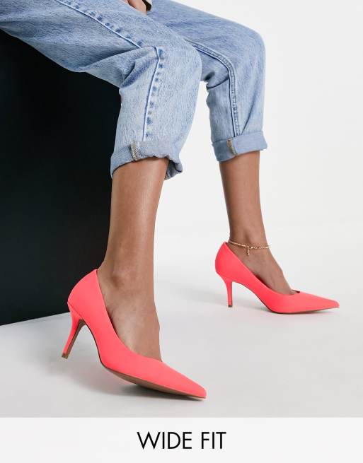 ASOS DESIGN Wide Fit Salary mid heeled court shoes in orange ASOS