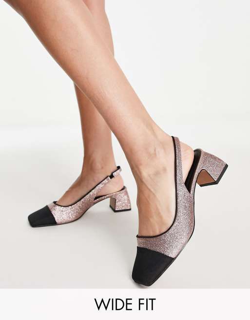 ASOS DESIGN Wide Fit - Sally - Slingback-sko med blokhæl, tåkappe og glimmer