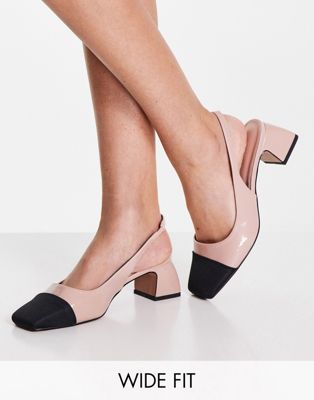 ASOS DESIGN Wide Fit Sally toe cap slingback block heeled shoes in beige - ASOS Price Checker