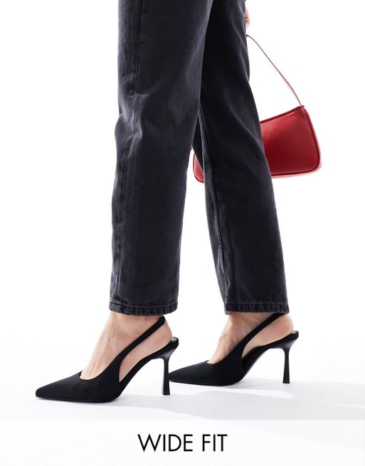 ASOS DESIGN Wide Fit Sydney slingback mid block heeled shoes in black