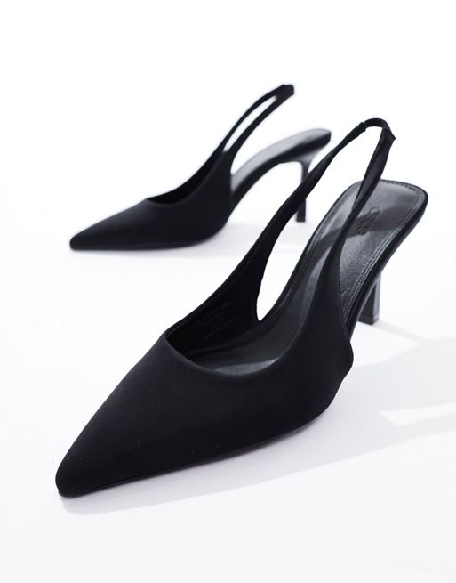 ASOS DESIGN Wide Fit Sydney slingback mid block heeled shoes in black