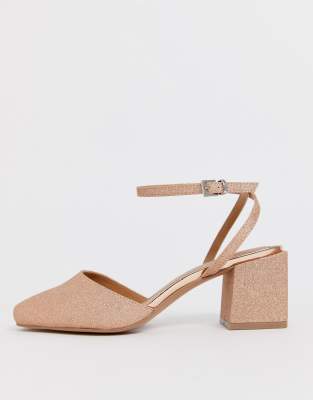 rose gold block heel pumps