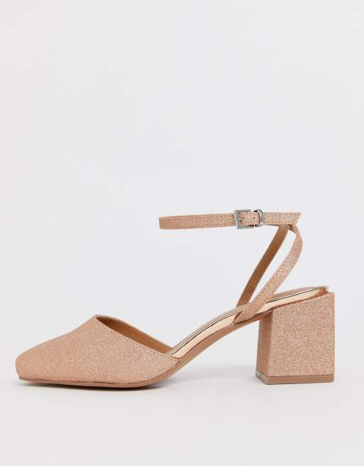 Wide fit rose 2024 gold glitter block heels