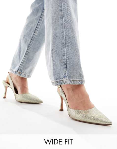 ASOS DESIGN Wide Fit - Samber 2 - Scarpe con tacco a spillo color oro glitterate con pianta larga e cinturino posteriore - view 1
