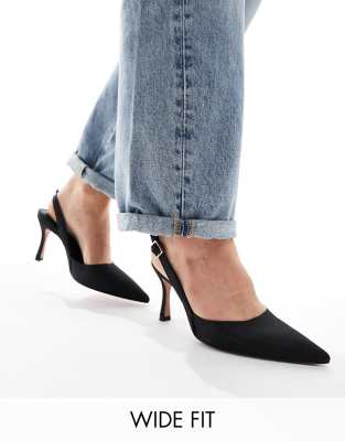 ASOS DESIGN - Wide Fit - Samber 2 - Slingback-Schuhe in Schwarz mit Stiletto-Absatz