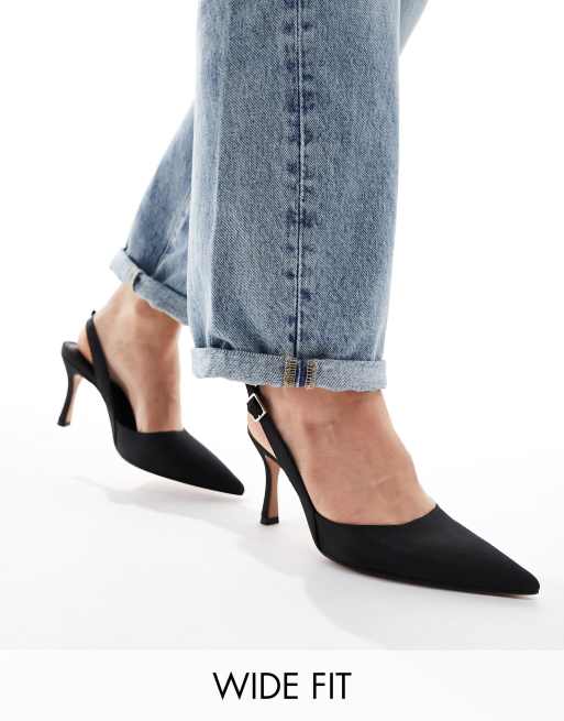 ASOS DESIGN Wide Fit Samber 2 Slingback Schuhe in Schwarz mit Stiletto Absatz