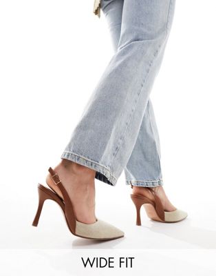 Asos Design Wide Fit Samber 2 Slingback Stiletto Heels In Natural-neutral