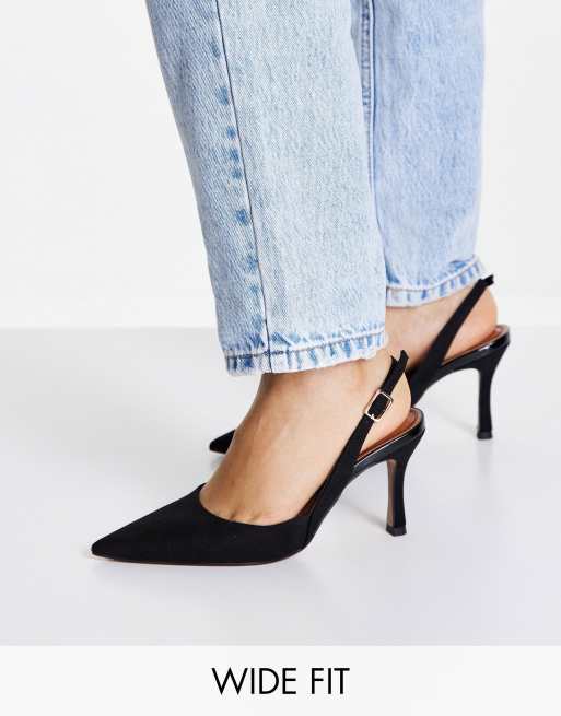 ASOS DESIGN Wide Fit – Samber – Czarne buty na szpilkach z paskiem za piętą