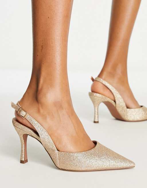 ASOS DESIGN Wide Fit Samber slingback stiletto heels in glitter