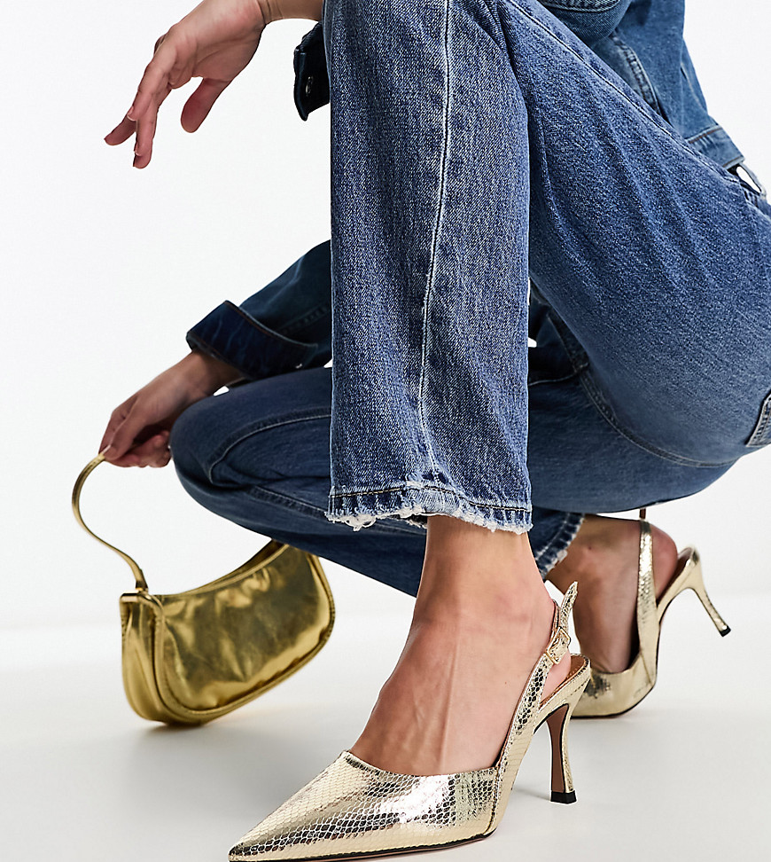 ASOS DESIGN Wide Fit Samber slingback stiletto heels in gold