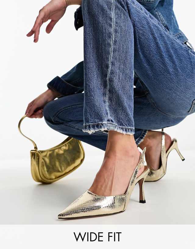 ASOS DESIGN Wide Fit Samber slingback stiletto heels in gold