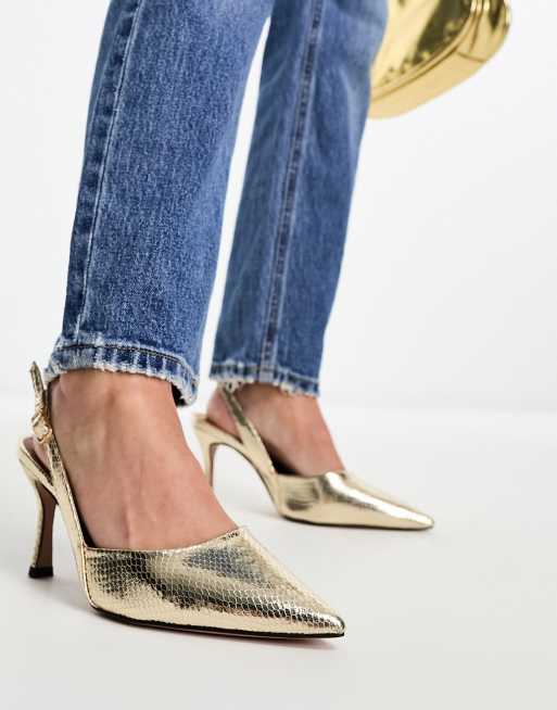 ASOS DESIGN Wide Fit Samber slingback stiletto heels in gold