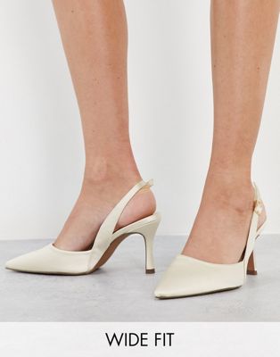 ASOS DESIGN Wide Fit Samber slingback stiletto heels in ivory