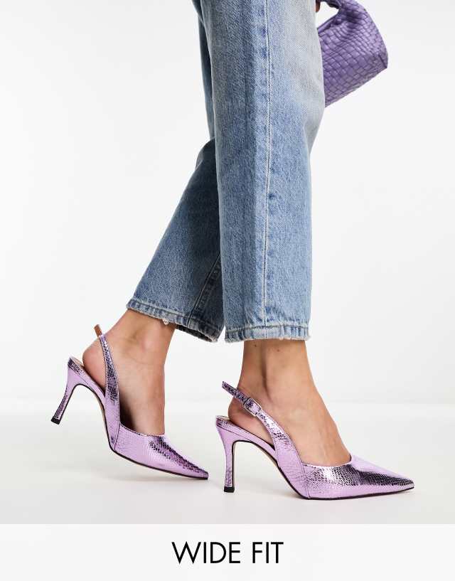 ASOS DESIGN Wide Fit Samber slingback stiletto heels in lilac metallic