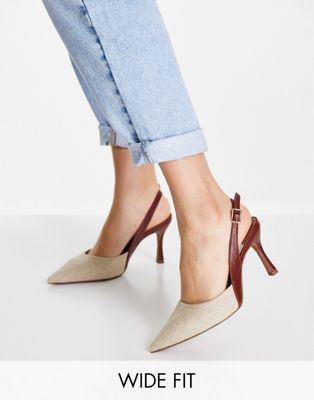 ASOS DESIGN Wide Fit Samber slingback stiletto heels in natural