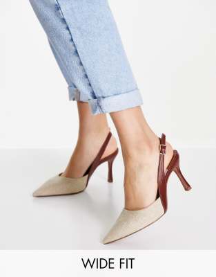 ASOS DESIGN Wide Fit Samber slingback stiletto heels in natural