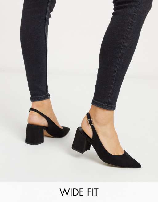 ASOS DESIGN Wide Fit Sammy slingback mid heels in black