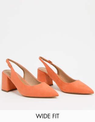 orange mid heel shoes