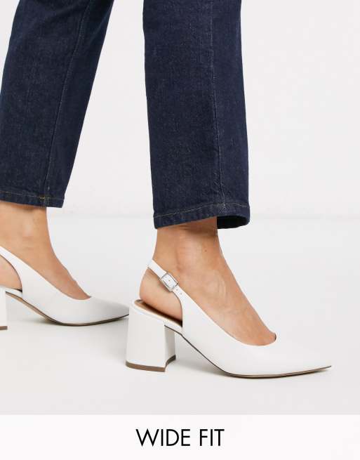 ASOS DESIGN Wide Fit Sammy slingback mid heels in white | ASOS