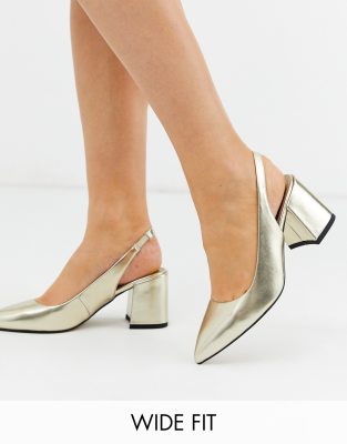gold wide fit mid heels