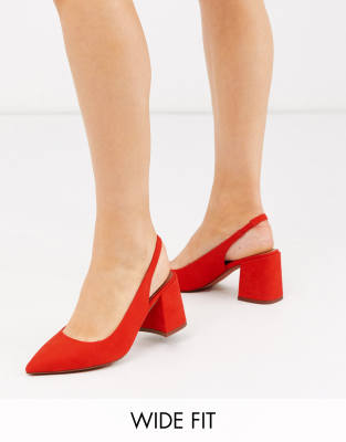 wide fit red block heels