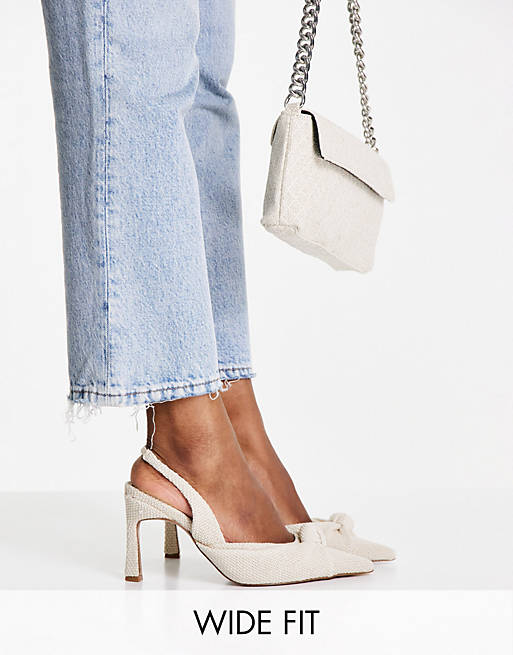 ASOS DESIGN Wide Fit Sandy knotted slingback mid heels in natural