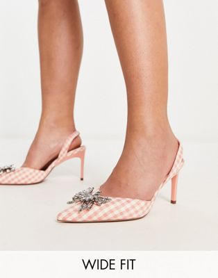  Wide Fit Santana butterfly detail slingback mid heeled shoes  houndstooth
