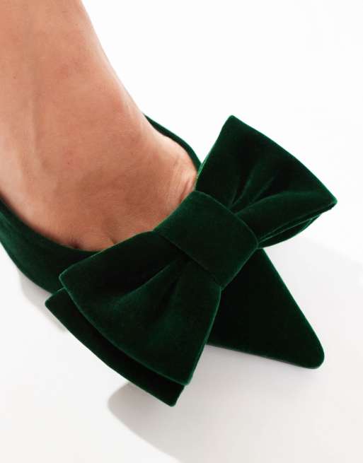 ASOS DESIGN Wide Fit Sapphire bow detail mid heel shoes in green ASOS