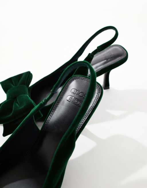 ASOS DESIGN Wide Fit Sapphire bow detail mid heel shoes in green