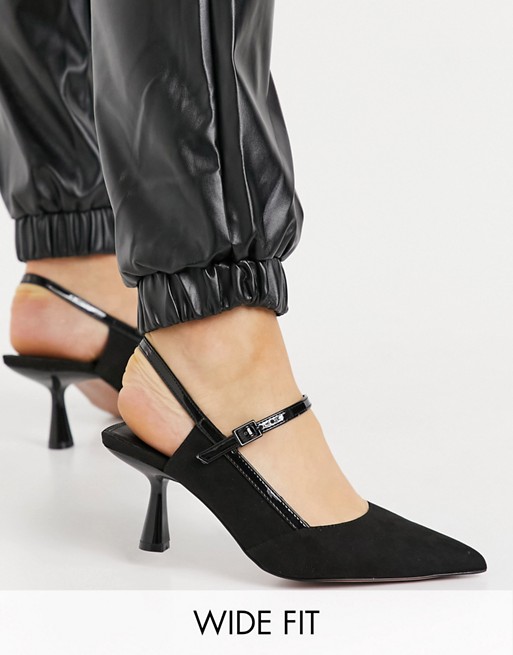 ASOS DESIGN Wide Fit Sapphire pointed mary jane mid heels in black