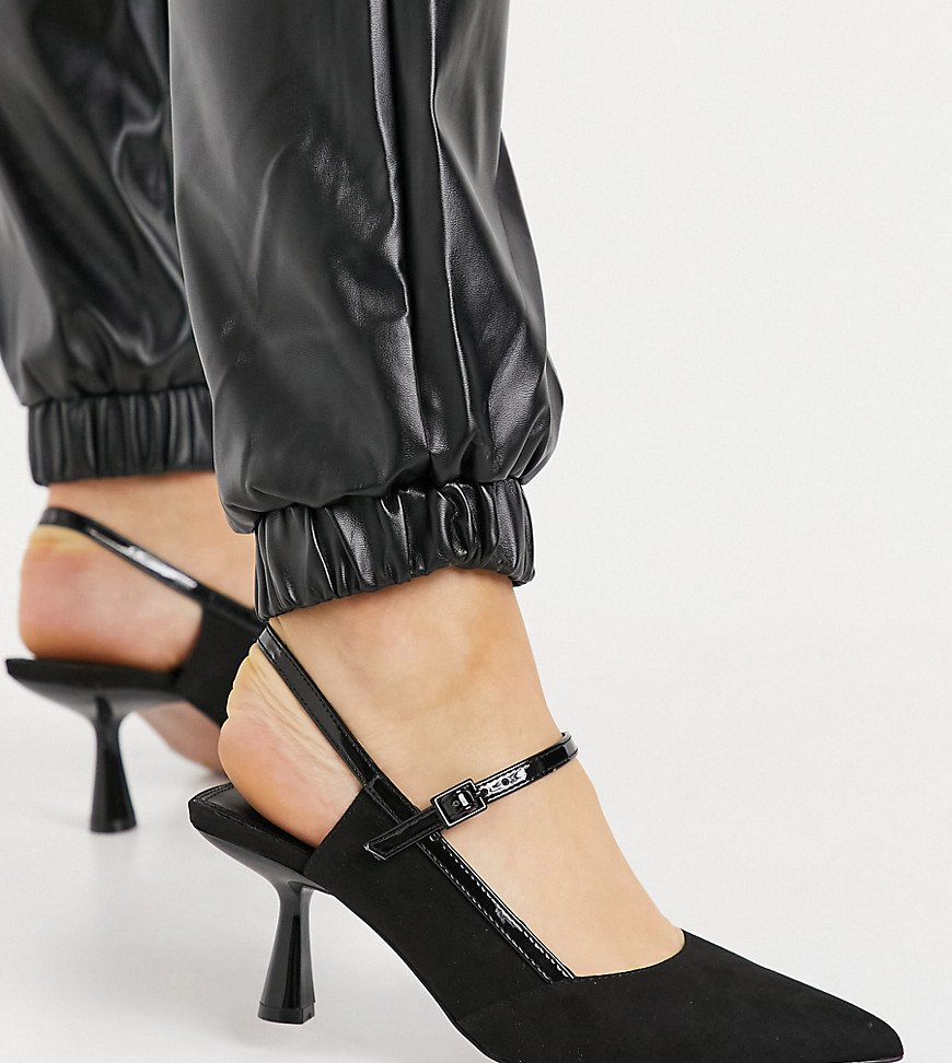 ASOS DESIGN Wide Fit Sapphire pointed mary jane mid heels in black
