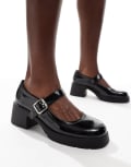 [ASOS DESIGN Wide Fit] ASOS DESIGN Wide Fit Saxton chunky mary jane heeled shoes in black patent 11 BLACK PATENT
