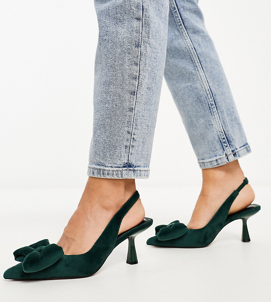 Asos Design Scarlett Bow Detail Mid Heeled Shoes In Green