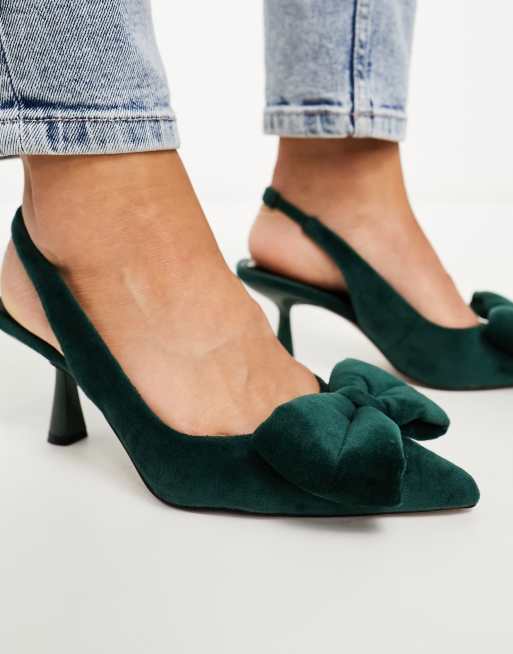 ASOS DESIGN Wide Fit Scarlett bow detail mid heeled shoes in green