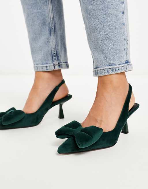 ASOS DESIGN Wide Fit Scarlett bow detail mid heeled shoes in green