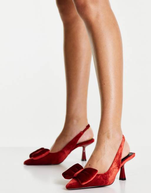 ASOS DESIGN Wide Fit Scarlett bow detail mid heeled shoes in rust