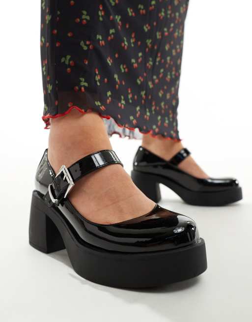 ASOS DESIGN Wide Fit Sebastian chunky mary jane heeled shoes in