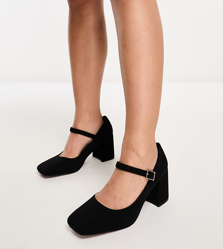 ASOS DESIGN Wide Fit Selene mary jane mid block heeled shoes in black