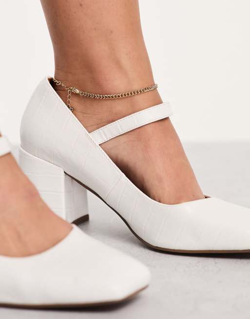 ASOS DESIGN Wide Fit Selene Mary Jane Schuhe in Kroko WeiB mit mittelhohem Blockabsatz weite Passform