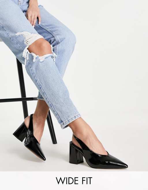 ASOS DESIGN Wide Fit – Serina – Czarne buty na klockowym obcasie z paskami na piętach