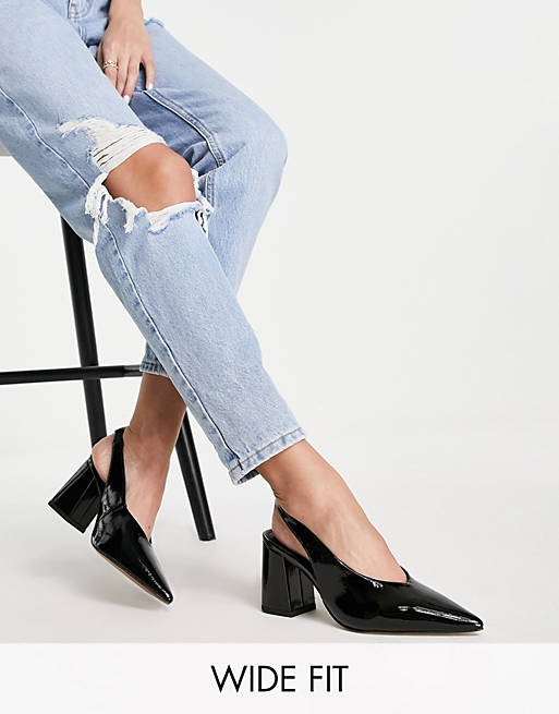 Shoes Heels/Wide Fit Serina slingback block heeled shoes in black 