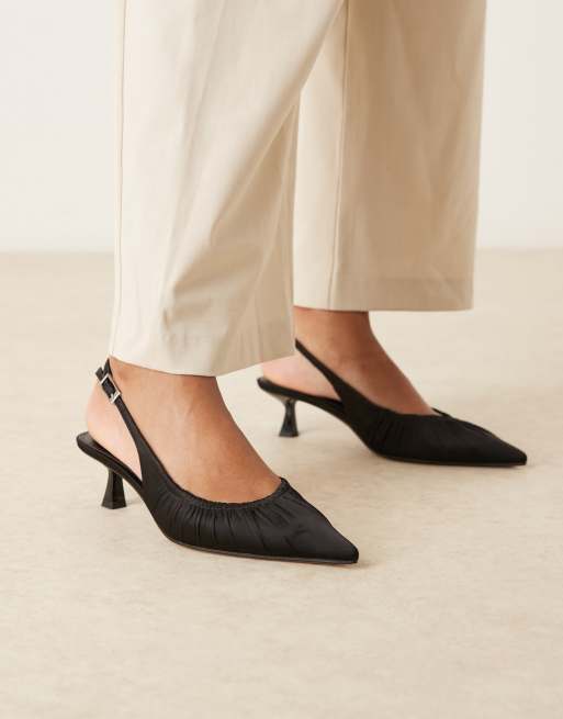 ASOS DESIGN Wide Fit Shadow chisel toe slingback mid heel shoe in black