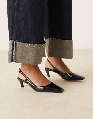 Asos Design Wide Fit Shadow Chisel Toe Slingback Mid Heel Shoes In Black