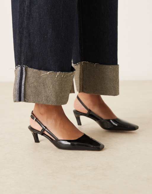 ASOS DESIGN Wide Fit – Shadow – Czarne buty na średnim obcasie z noskami w szpic i paskiem za piętą